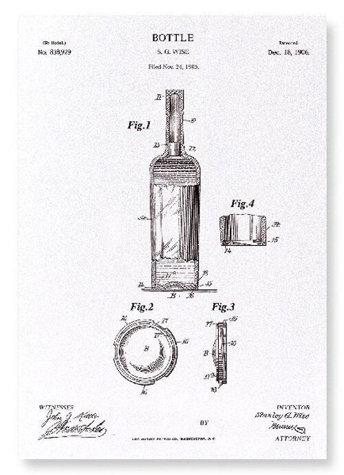 PATENT OF BOTTLE 1906  Art Print