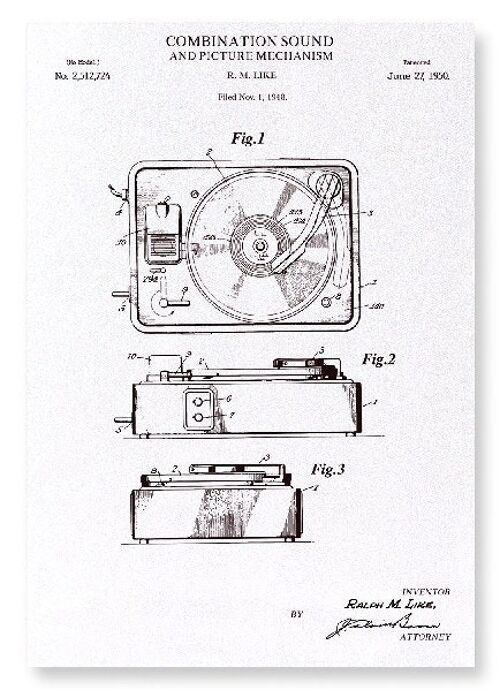 PATENT OF SOUND AND PICTURE MECHANISM 1950  Art Print