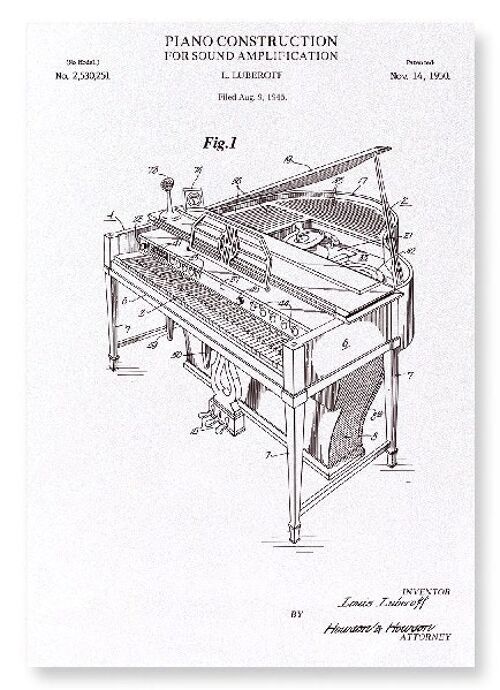 PATENT OF PIANO CONSTRUCTION 1950  Art Print