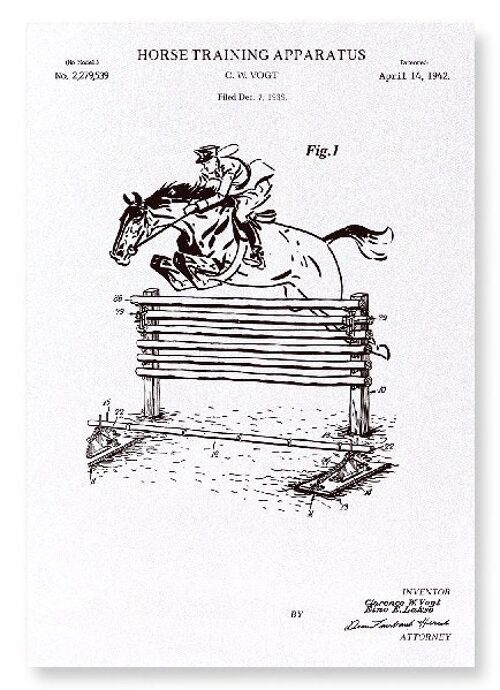PATENT OF HORSE TRAINING APPARATUS 1942  Art Print