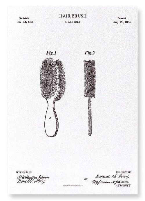 PATENT OF A HAIR BRUSH 1870  Art Print