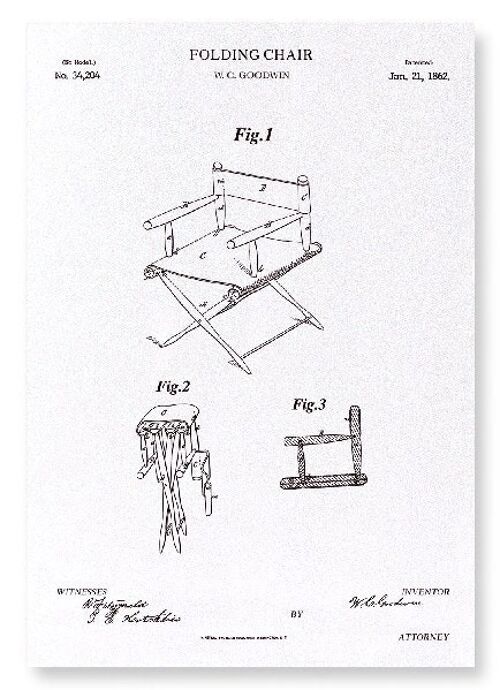 PATENT OF FOLDING CHAIR 1862  Art Print