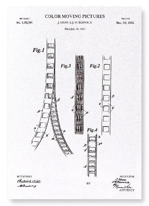 PATENT OF COLOUR MOVING PICTURES 1918  Art Print