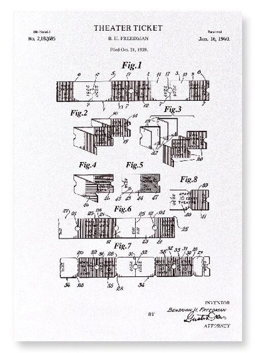 PATENT OF THEATRE TICKET 1940  Art Print