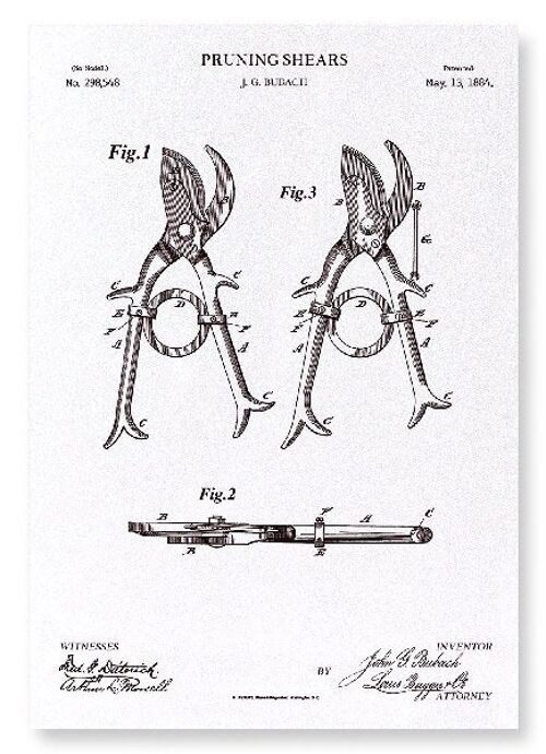 PATENT OF PRUNING SHEARS 1884  Art Print