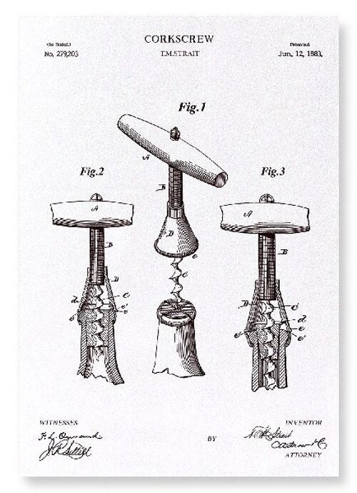 PATENT OF CORKSCREW 1883  Art Print