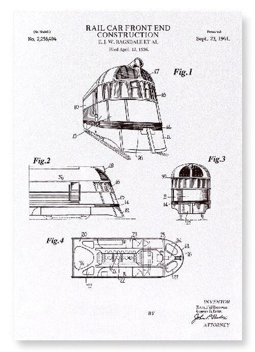 PATENT OF RAIL CAR FRONT END CONSTRUCTION 1941  2xPrints