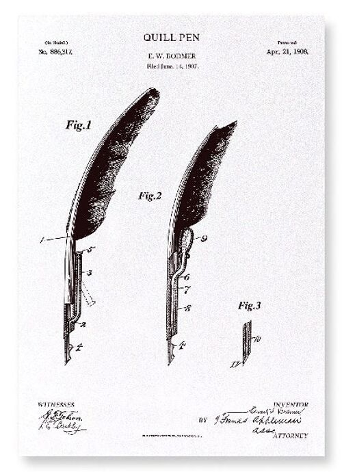 PATENT OF QUILL PEN 1908  Art Print