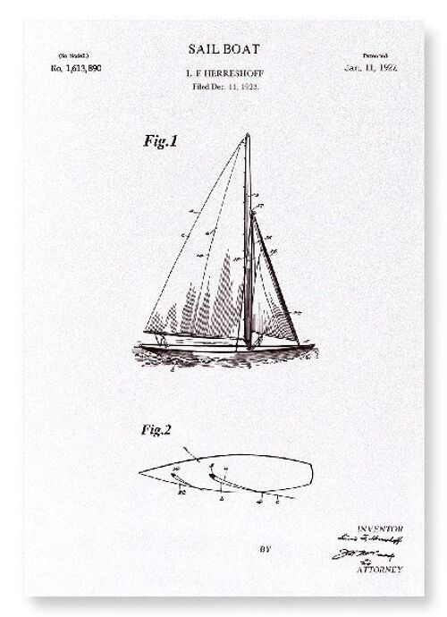 PATENT OF SAIL BOAT 1927  Art Print