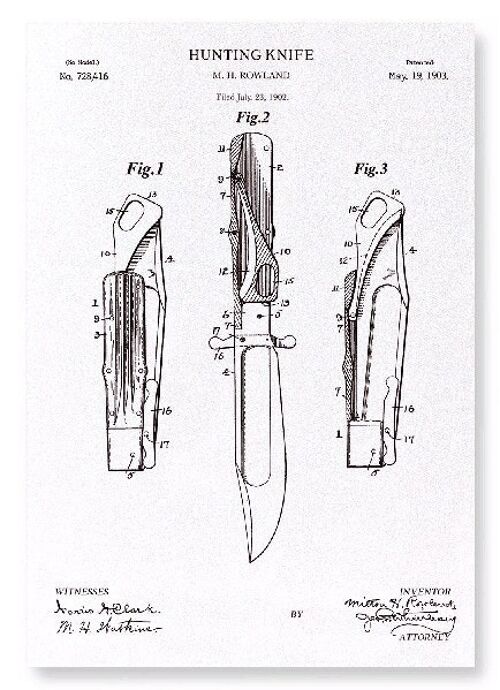 PATENT OF HUNTING KNIFE 1903  Art Print