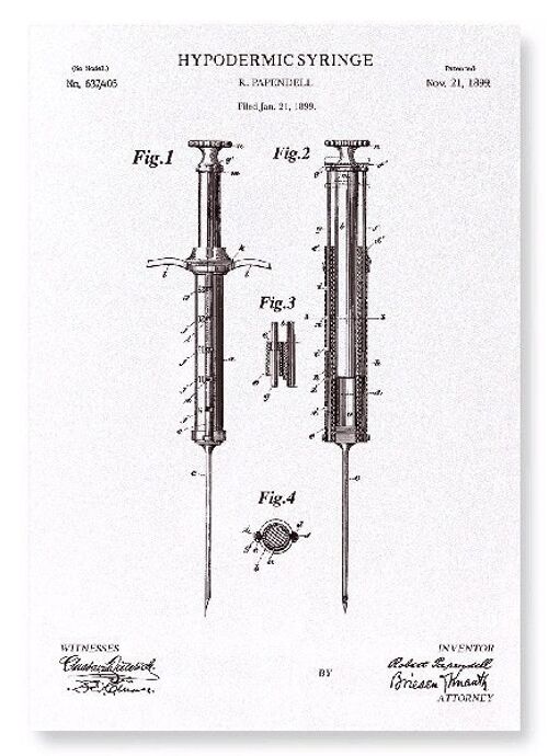 PATENT OF HYPODERMIC SYRINGE 1899  Art Print