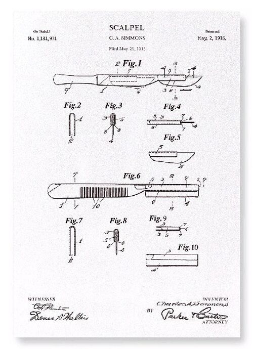 PATENT OF SCALPEL 1916  Art Print