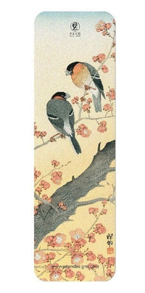 BULLFINCHES ON FLOWERING PLUM TREE Japanese Bookmark