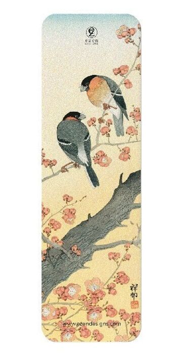 Bouvreuils sur un prunier en fleurs marque-page japonais 1