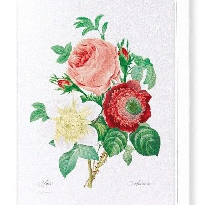 CLEMATIS & PINK ROSE (FULL): Greeting Card