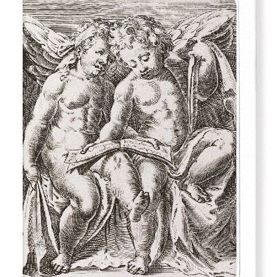 DEUX ANGES ASSIS APRÈS 1583 Carte de vœux