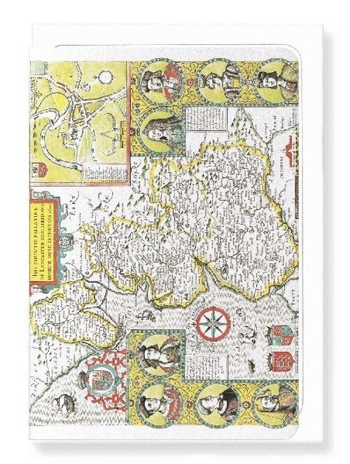 COUNTY OF LANCASTER BY JOHN SPEED 1610  Greeting Card