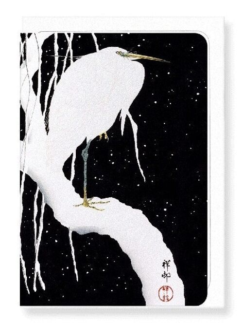 EGRET IN WINTER Japanese Greeting Card