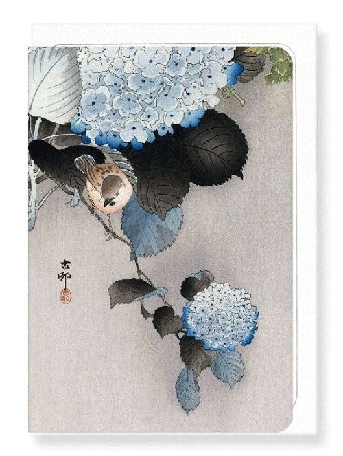 SPARROW AND HORTENSIA Japanese Greeting Card