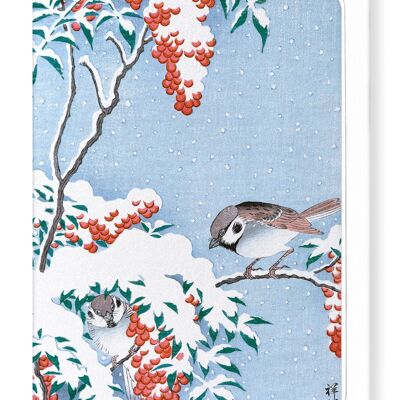 SPARROWS ON NANDINA Japanese Greeting Card