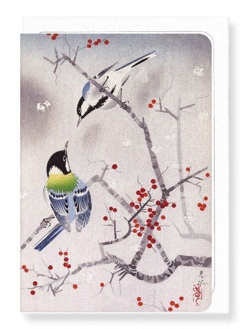 BIRDS ON NANDINA Japanese Greeting Card