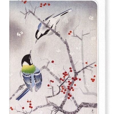 BIRDS ON NANDINA Japanese Greeting Card