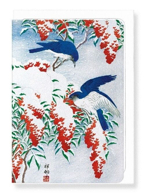 COUPLE OF BIRDS AND NANDINA Japanese Greeting Card