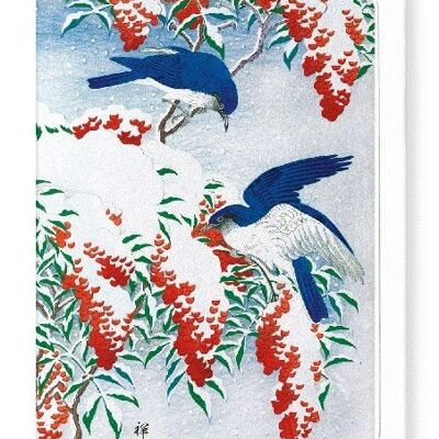 COUPLE OF BIRDS AND NANDINA Japanese Greeting Card