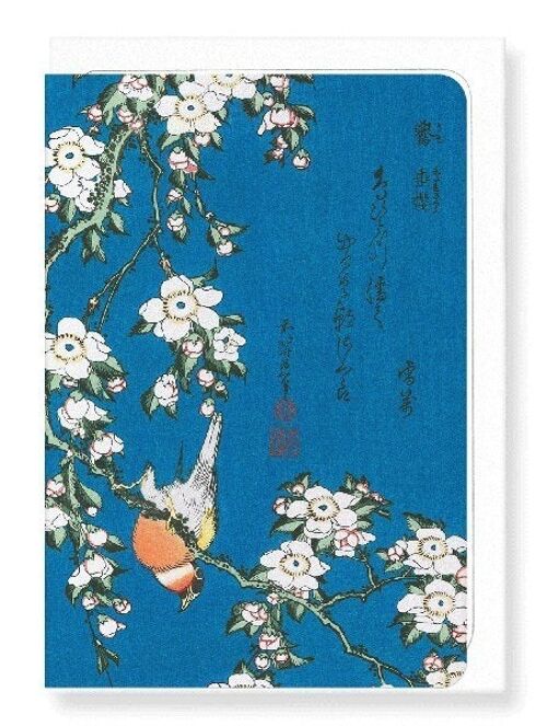 BULLFINCH AND DROOPING CHERRY Japanese Greeting Card