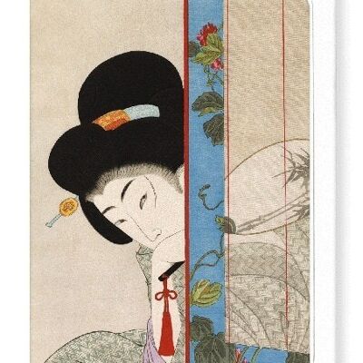 BEAUTY HOLDING FAN Japanese Greeting Card