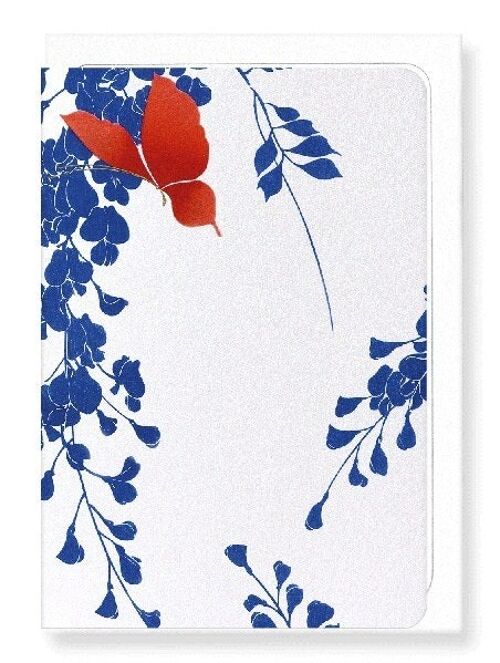 RED BUTTERFLY AND WISTERIA Japanese Greeting Card