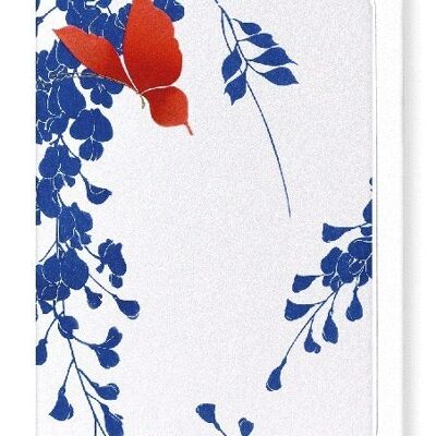 RED BUTTERFLY AND WISTERIA Japanese Greeting Card