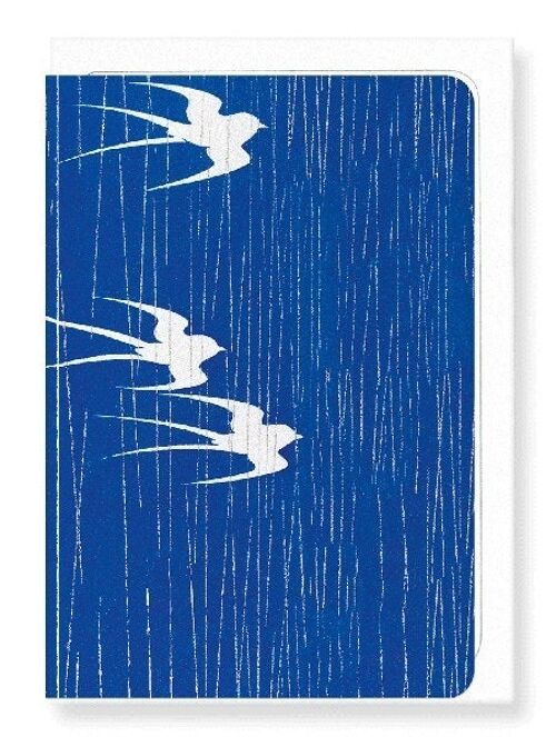 SWALLOWS IN THE RAIN Japanese Greeting Card