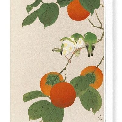 WHITE-EYE BIRDS AND PERSIMMON FRUITS Japanese Greeting Card