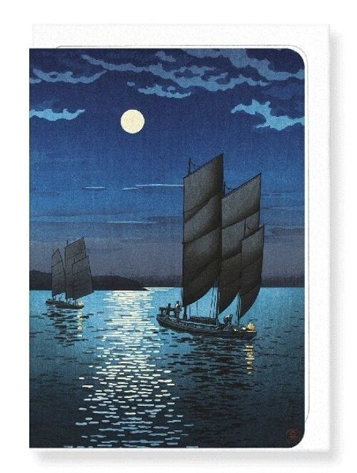 BOATS AT SHINAGAWA NIGHT Japanese Greeting Card