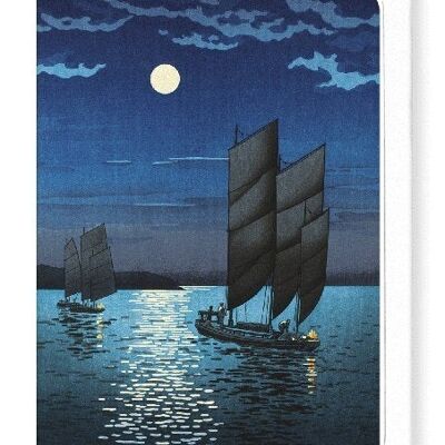 BOATS AT SHINAGAWA NIGHT Japanese Greeting Card