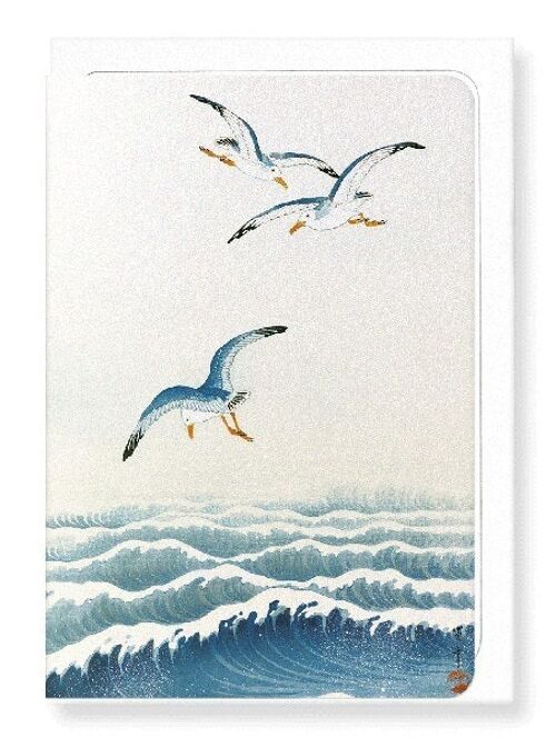 SEAGULLS OVER THE WAVES C.1910  Japanese Greeting Card
