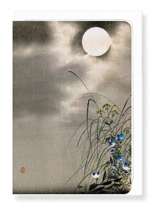 FLOWERS AND FULL MOON Japanese Greeting Card