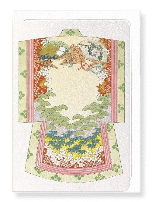 KIMONO OF LUCKY SYMBOLS AND WOODEN FANS 1899  8xCards