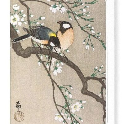 PÁJAROS TIT EN RAMA DE CEREZO Japonés Tarjetas de felicitación