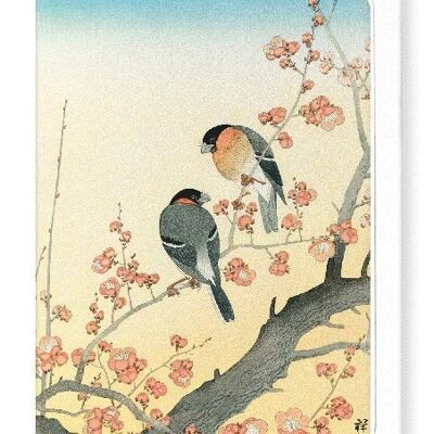 BULLFINCHES ON FLOWERING PLUM TREE Japanese Greeting Card