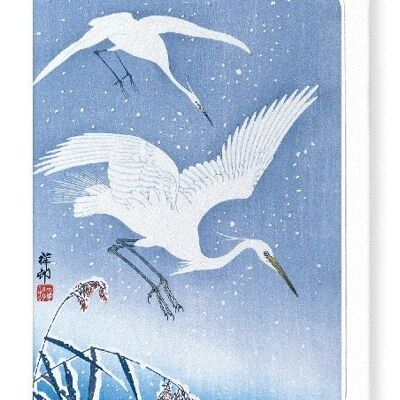 EGRETS DESCENDING IN SNOW Japanese Greeting Card