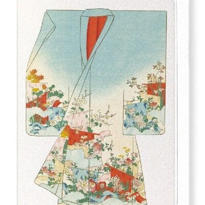 KIMONO DI FIORI E DIVISORI 1899 Biglietto d'auguri giapponese