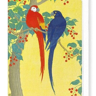 TWO PARROTS AND BERRIES Japanese Greeting Card