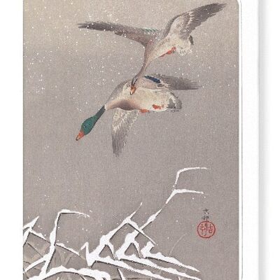 ZWEI Stockenten-Enten im Flug Japanische Grußkarte