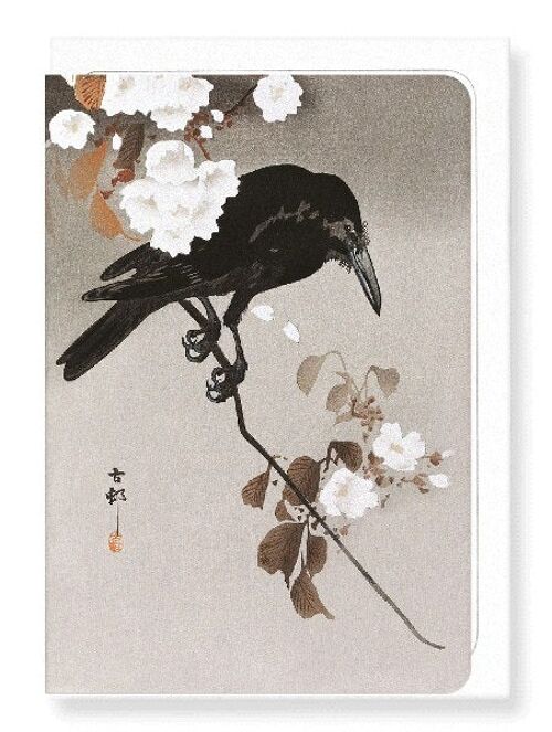 CROW WITH CHERRY BLOSSOM Japanese Greeting Card