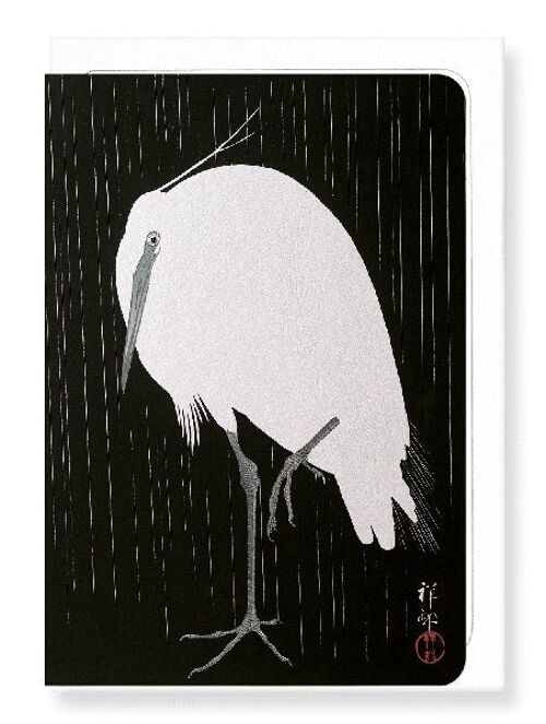 EGRET IN THE RAIN Japanese Greeting Card