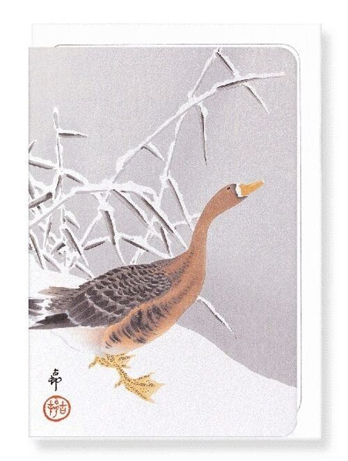 WHITE FRONTED GOOSE IN THE SNOW Japanese Greeting Card