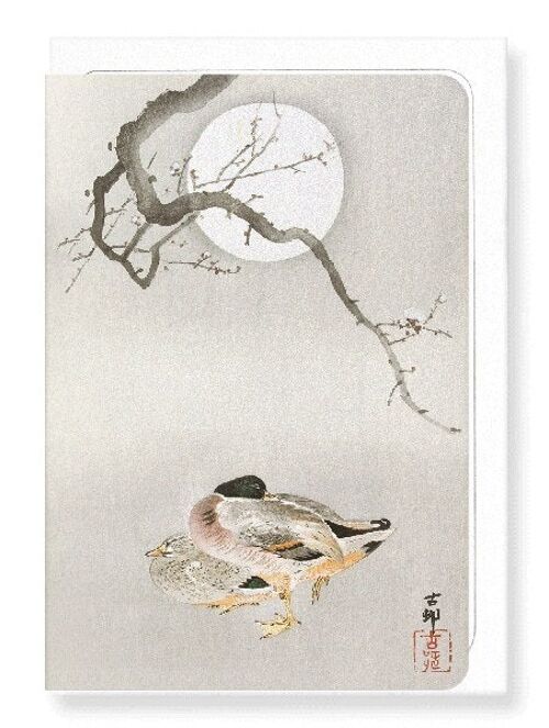 DUCKS AND BLOSSOM IN FULL MOON Japanese Greeting Card