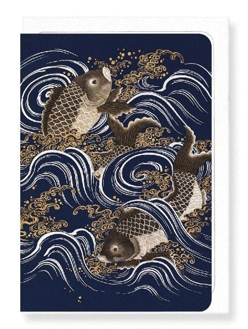 CARPS IN WAVES Japanese Greeting Card